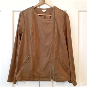 J. Jill Brown Soft Vegan Suede Zip Jacket